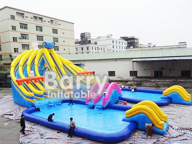 3 Lane Elephant Inflatable Amusement Park Slide For Sale BY-AWP-044